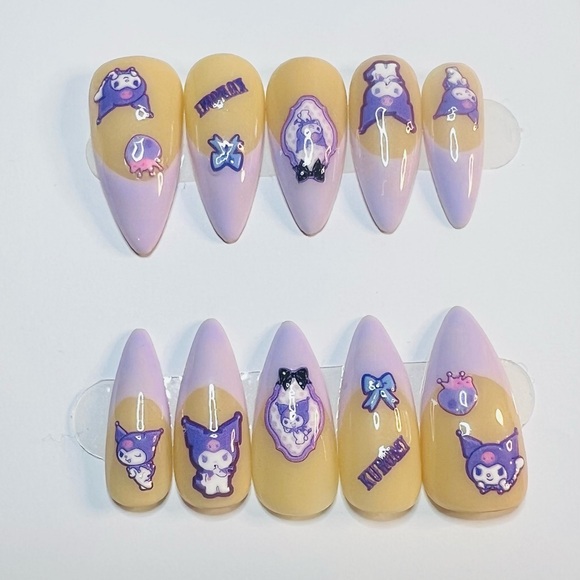 Press on nails Purple and Yellow Cartoon Nail Art Set - Picture 1 of 2